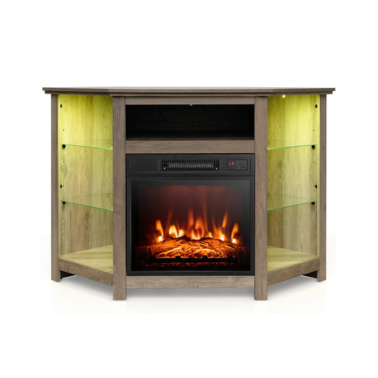 Corner TV Stand With LED Lights, Smart App Control, 50 Inches, Gray Entertainment Centers & TV Stands Gray at Gallery Canada