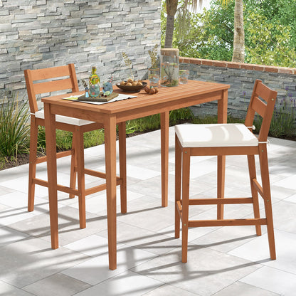 Set of 2 Outdoor Wood Barstools with Soft Seat Cushion, Off White Patio Bar Furniture at Gallery Canada