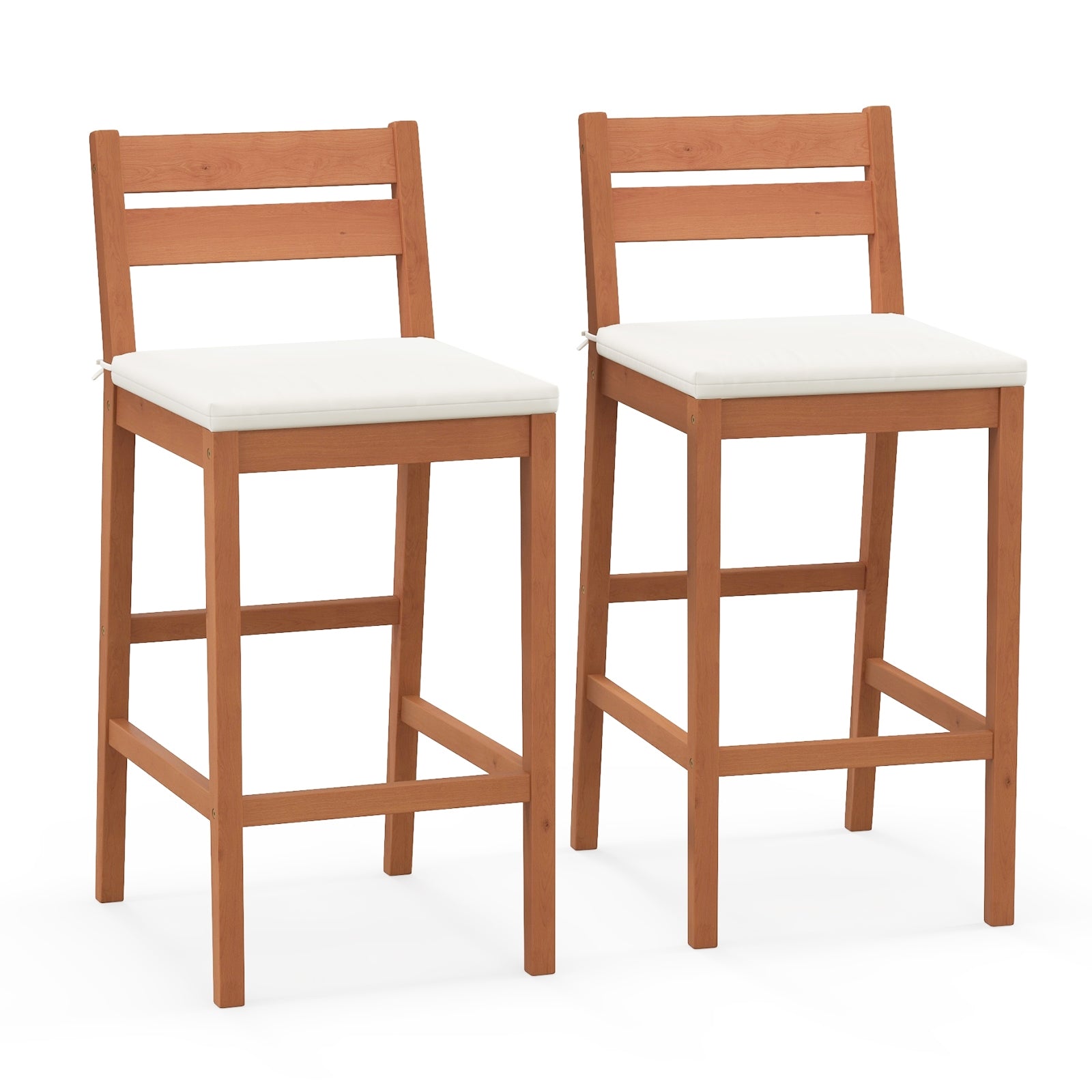 Set of 2 Outdoor Wood Barstools with Soft Seat Cushion, Off White Patio Bar Furniture Off White at Gallery Canada