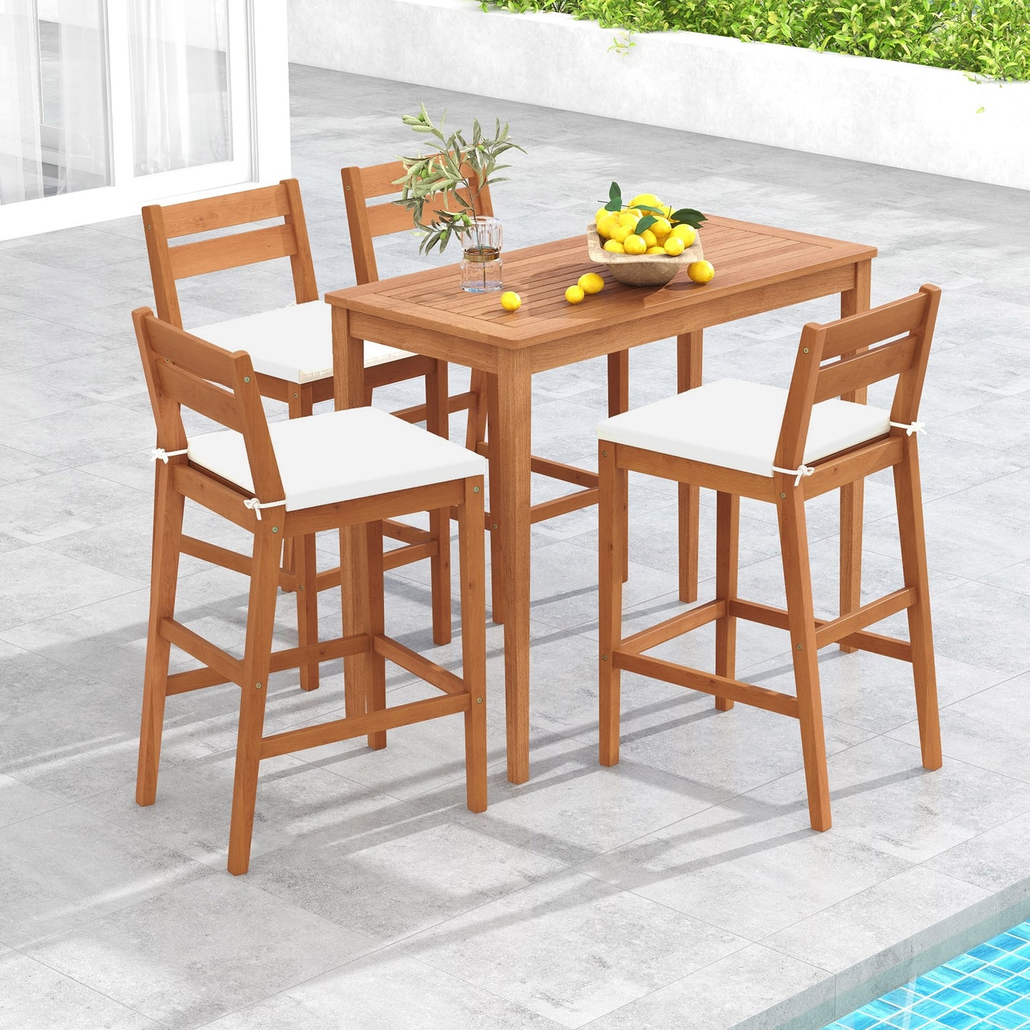 Set of 2 Outdoor Wood Barstools with Soft Seat Cushion, Off White Patio Bar Furniture at Gallery Canada