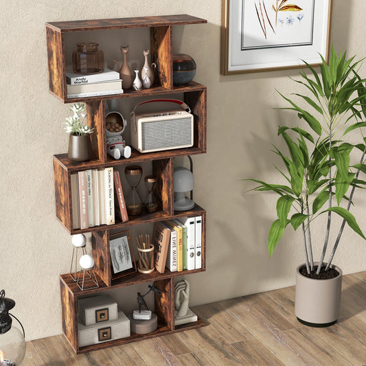 5-Tier Bookshelf with Anti-Toppling Device for Living Room Home Office, Rustic Brown - Gallery Canada