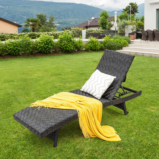 Folding Padded Rattan Patio Chaise Lounge with Adjustable Backrest and Quick Dry Foam, Brown - Gallery Canada