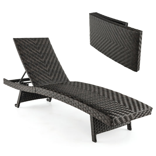 Folding Padded Rattan Chaise Lounge, Adjustable Backrest, Quick Dry Foam, Brown Outdoor Chaise Lounges Brown at Gallery Canada