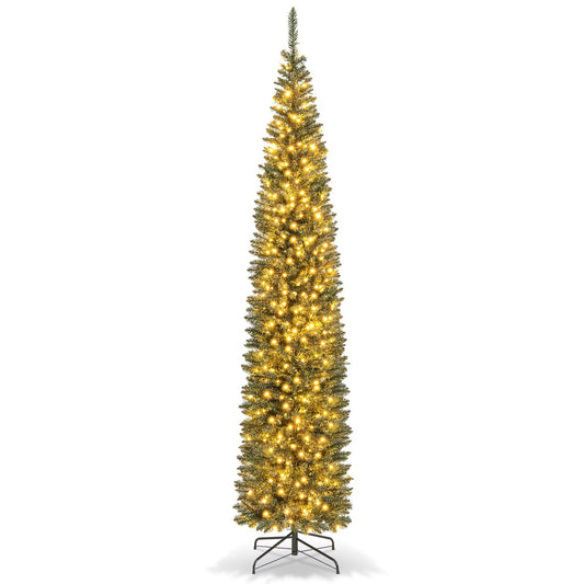 5/6/7/8/9 Feet Pre-lit Pencil Artificial Christmas Tree with 150/180/200//300/400 Warm White LED Lights-9 ft, Green at Gallery Canada