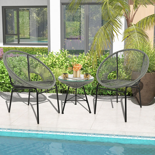 3 Pieces Patio Acapulco Furniture Bistro Set with Glass Table, Gray - Gallery Canada