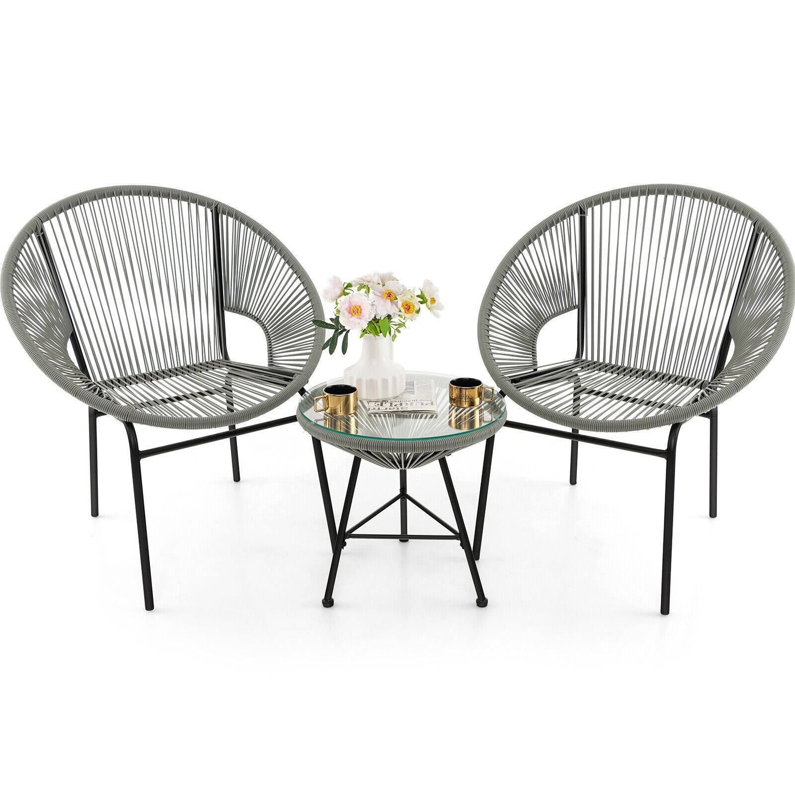 3 Pieces Patio Acapulco Furniture Bistro Set with Glass Table, Gray Patio Conversation Sets Gray at Gallery Canada