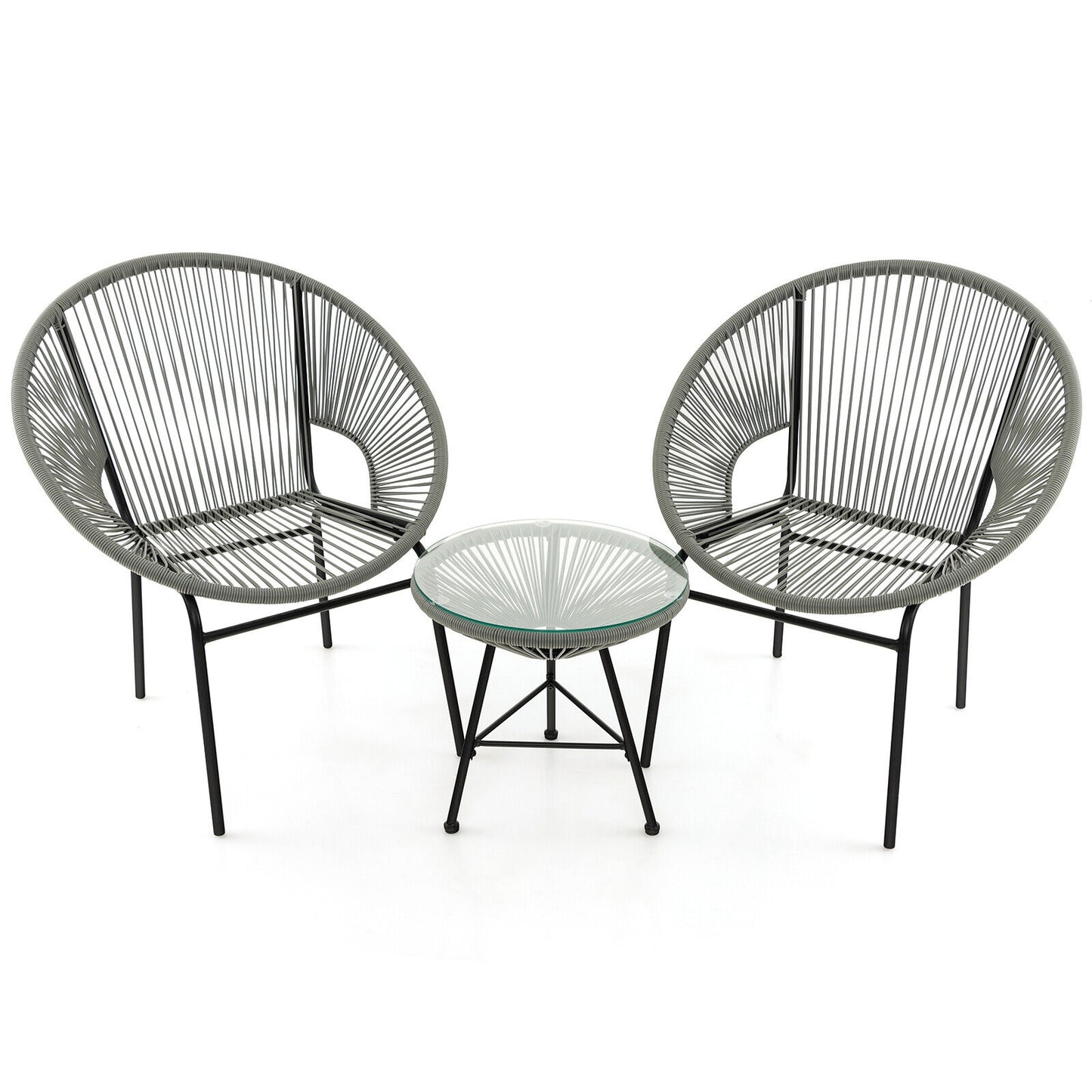 3 Pieces Patio Acapulco Furniture Bistro Set with Glass Table, Gray Patio Conversation Sets at Gallery Canada