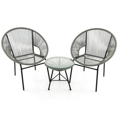 3 Pieces Patio Acapulco Furniture Bistro Set with Glass Table, Gray Patio Conversation Sets at Gallery Canada