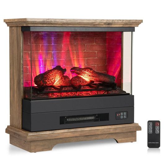 27 Inch Freestanding Fireplace with Remote Control, Brown