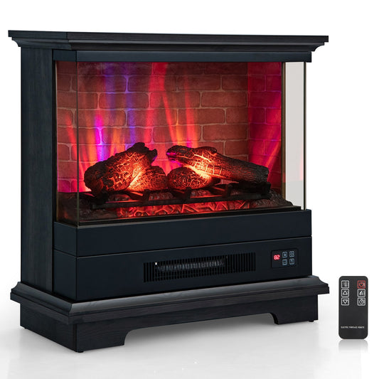 27 Inch Freestanding Fireplace with Remote Control, Black