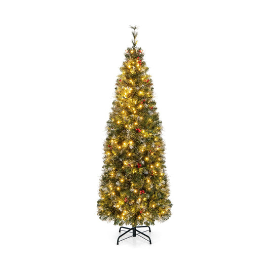 5/6/7/8/9 FT Pre-Lit Artificial Hinged Slim Pencil Christmas Tree-6 ft, Green - Gallery Canada