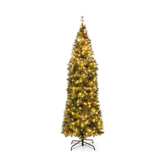 5/6/7/8/9 FT Pre-Lit Artificial Hinged Slim Pencil Christmas Tree-7 ft, Green - Gallery Canada