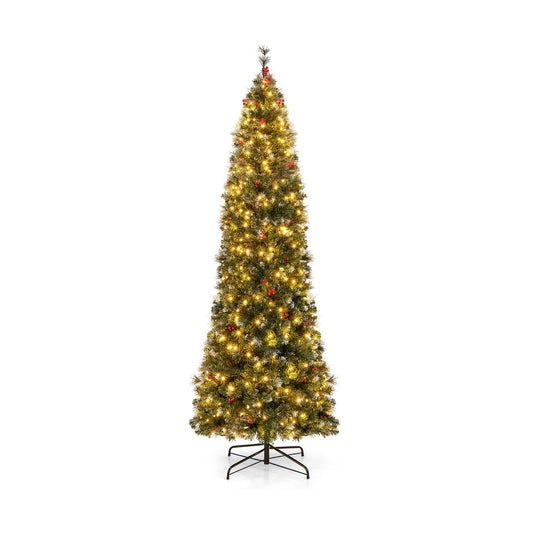 5/6/7/8/9 FT Pre-Lit Artificial Hinged Slim Pencil Christmas Tree-8 ft, Green - Gallery Canada