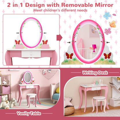 Kids Vanity Table and Stool Set with 360° Rotating Mirror and Whiteboard, Pink Kids Vanities at Gallery Canada