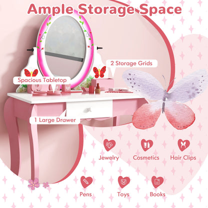 Kids Vanity Table and Stool Set with 360° Rotating Mirror and Whiteboard, Pink Kids Vanities at Gallery Canada