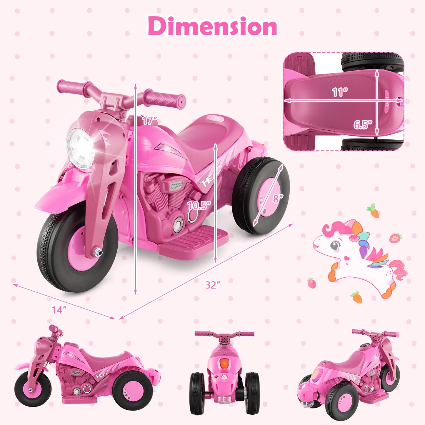 6V Kids Electric Ride On Motorcycle, With Bubble Maker And Music, Pink Powered Ride On Toys at Gallery Canada