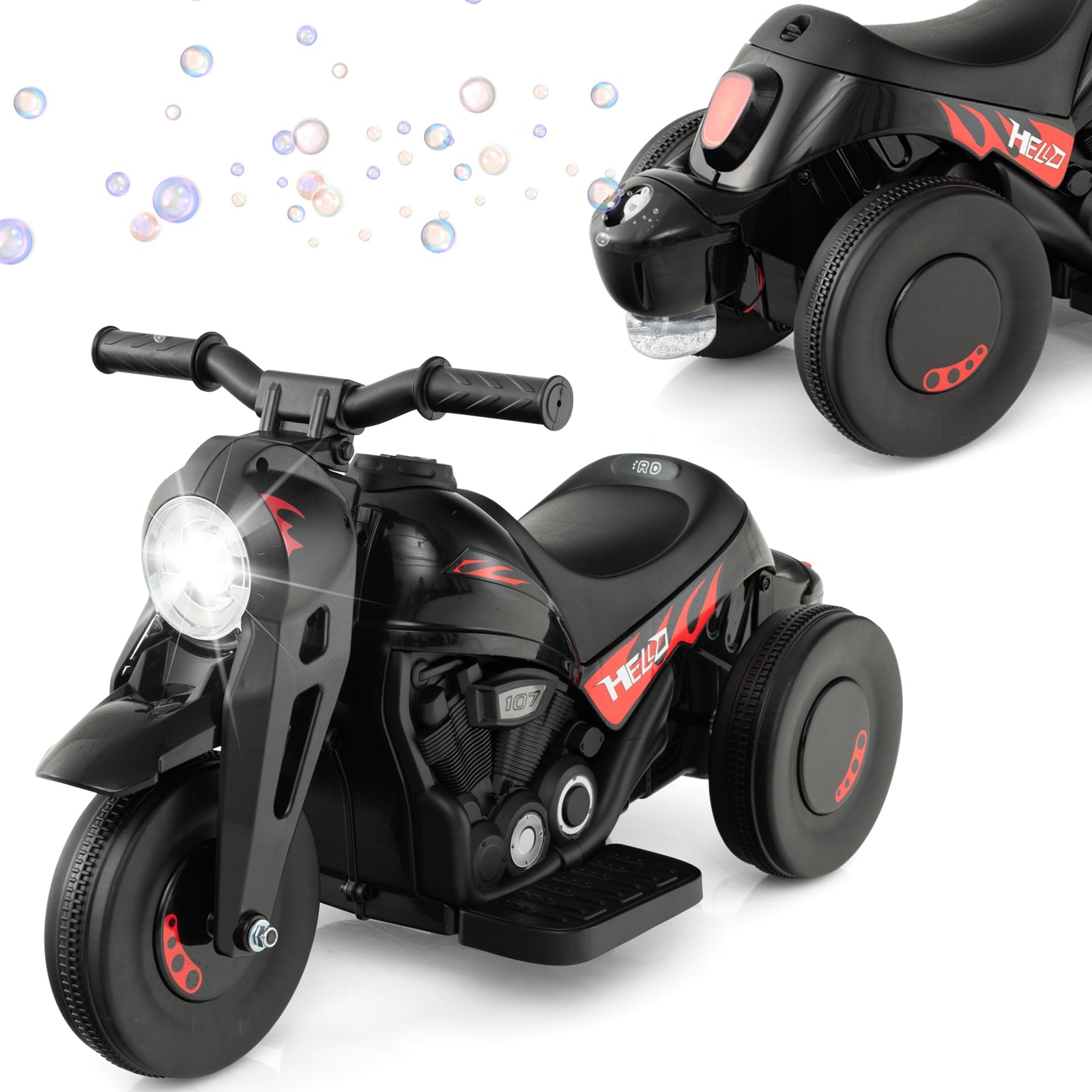 6V Kids Electric Ride on Motorcycle with Bubble Maker and Music, Black Powered Ride On Toys at Gallery Canada