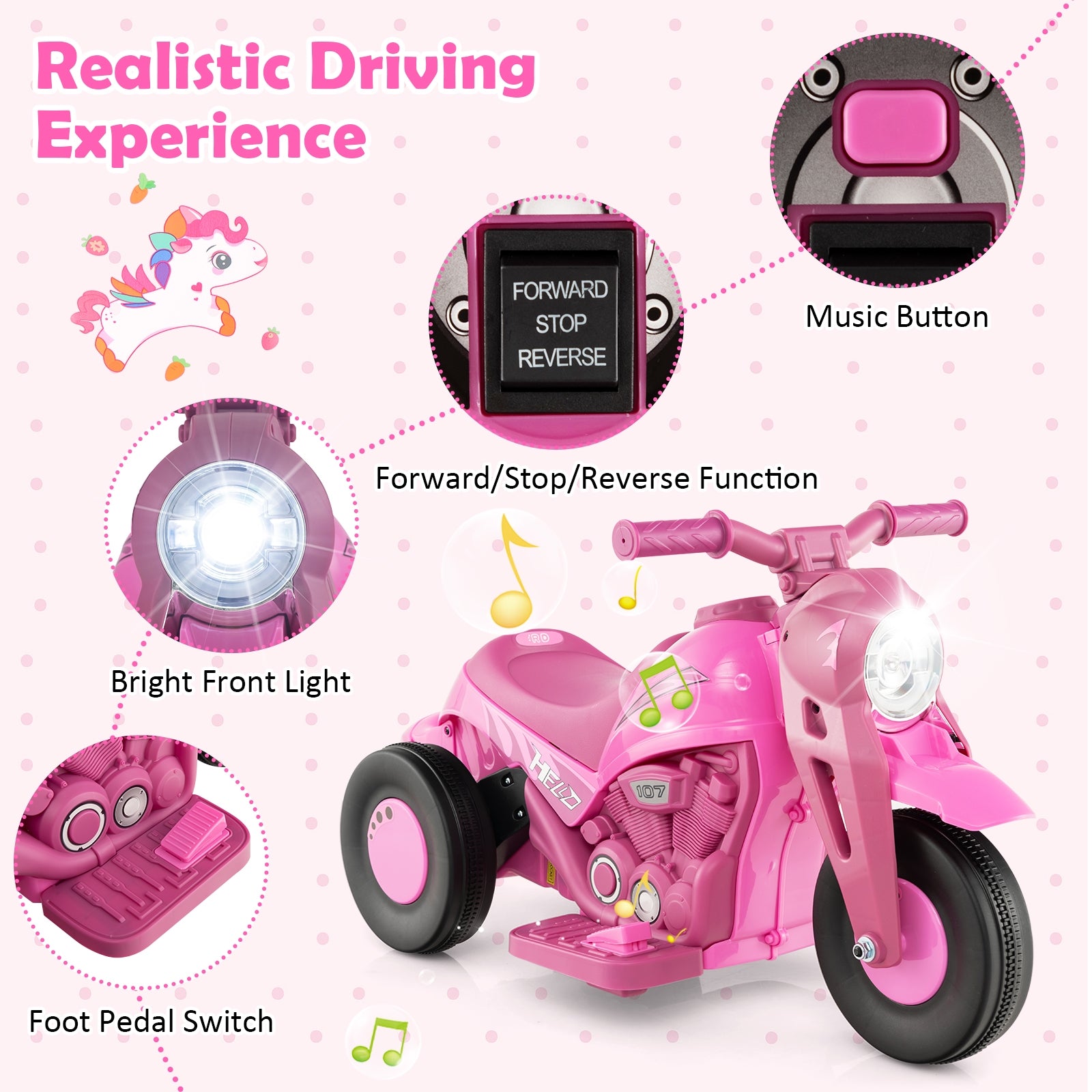 6V Kids Electric Ride On Motorcycle, With Bubble Maker And Music, Pink Powered Ride On Toys at Gallery Canada