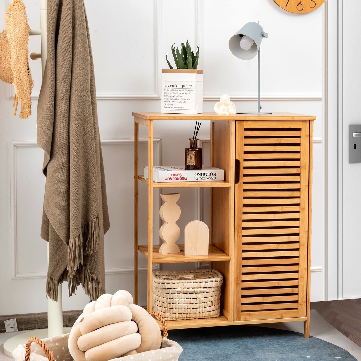 Bamboo Bathroom Storage Cabinet, Single Door, Natural Floor Cabinets at Gallery Canada