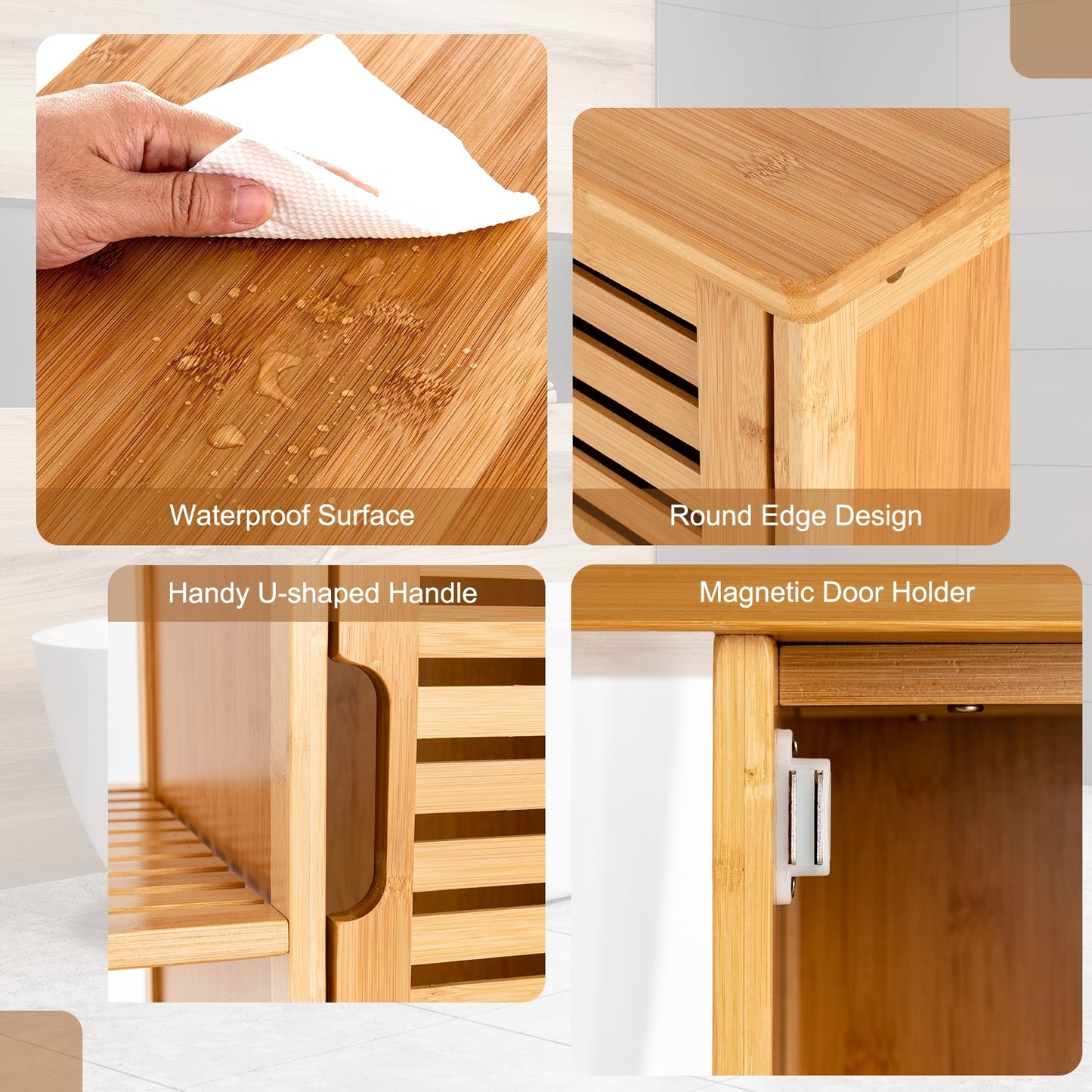 Bamboo Bathroom Storage Cabinet, Single Door, Natural Floor Cabinets at Gallery Canada