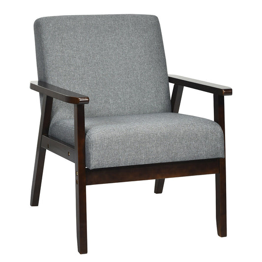 Solid Rubber Wood Fabric Accent Armchair for Living Room, Gray Accent Chairs Gray at Gallery Canada