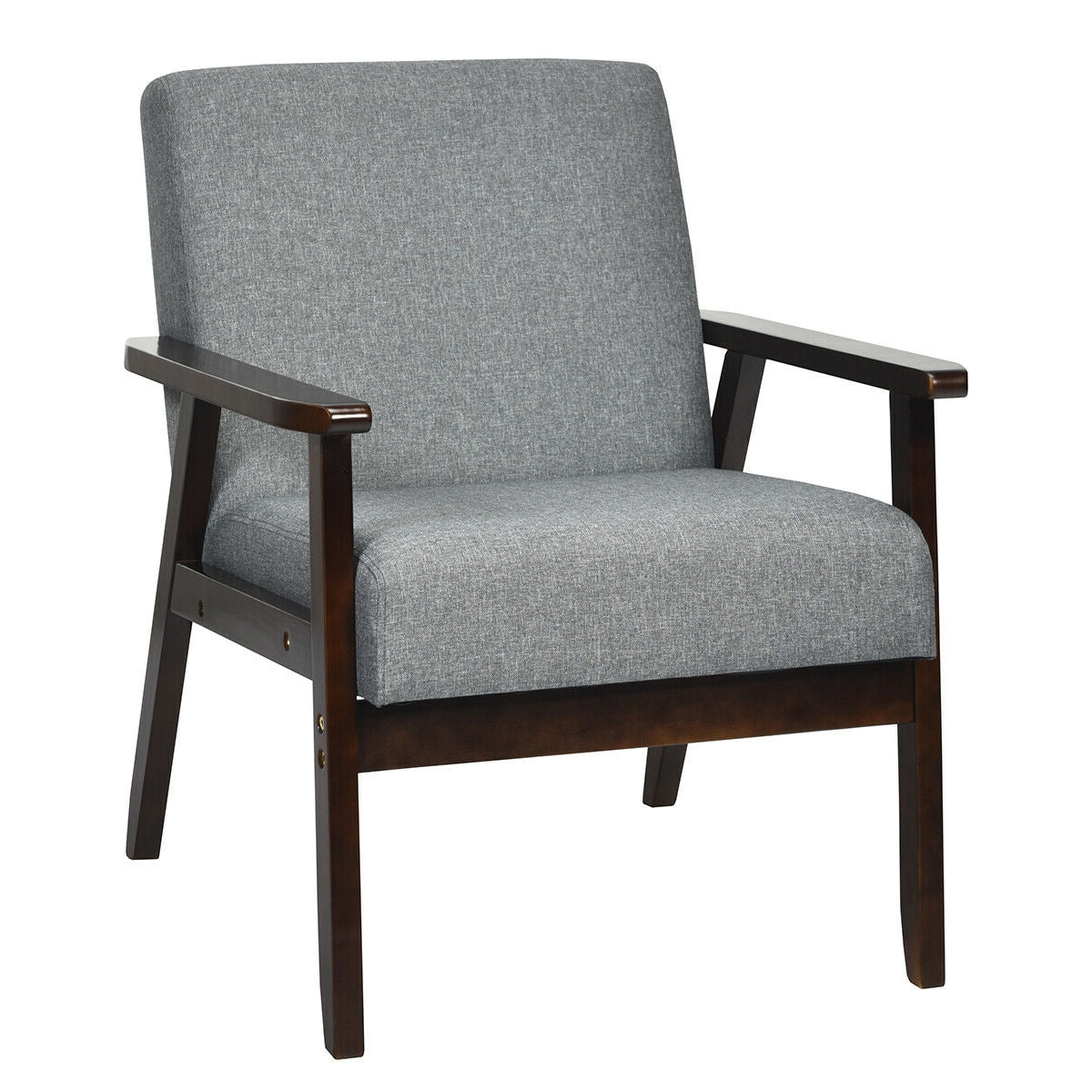 Solid Rubber Wood Fabric Accent Armchair, Gray Accent Chairs Gray at Gallery Canada