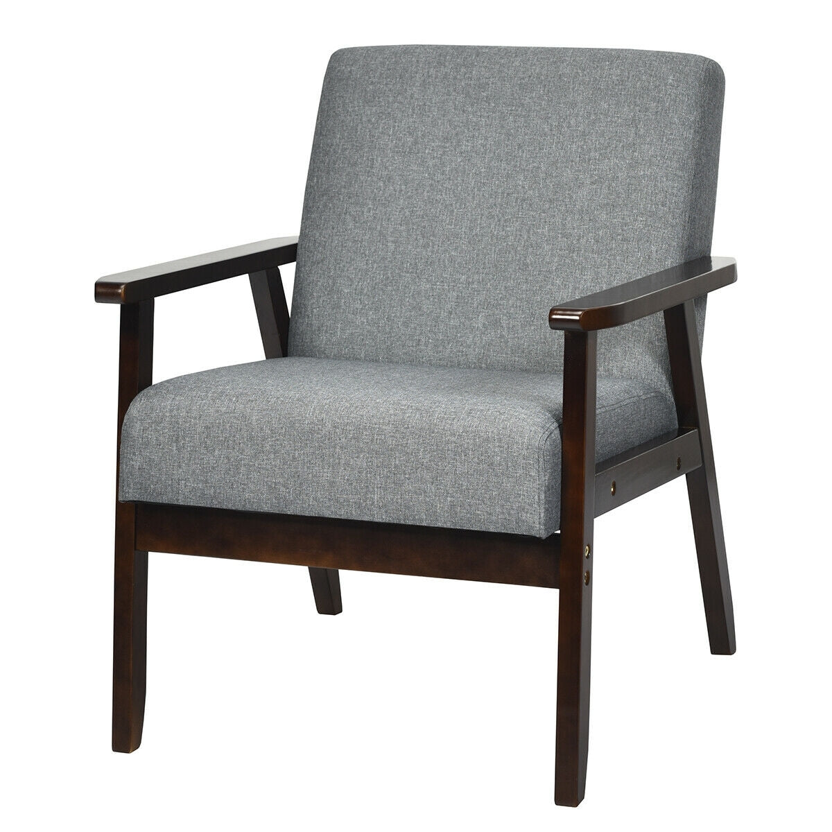 Solid Rubber Wood Fabric Accent Armchair for Living Room, Gray Accent Chairs at Gallery Canada