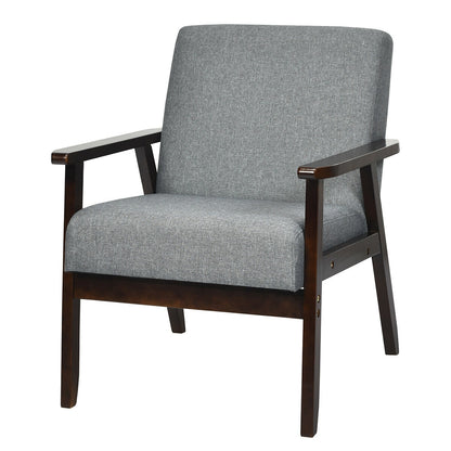 Solid Rubber Wood Fabric Accent Armchair for Living Room, Gray Accent Chairs at Gallery Canada