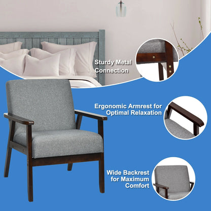 Solid Rubber Wood Fabric Accent Armchair for Living Room, Gray Accent Chairs at Gallery Canada