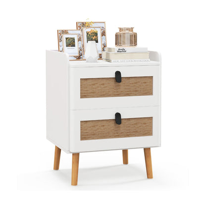 Modern End Table Bedside Table with 2 Rattan Decorated Drawers, White End & Side Tables White at Gallery Canada