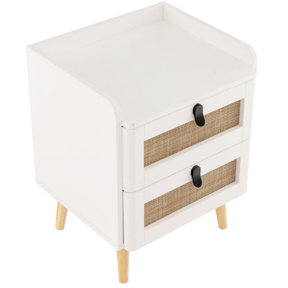 Modern End Table Bedside Table with 2 Rattan Decorated Drawers, White End & Side Tables at Gallery Canada