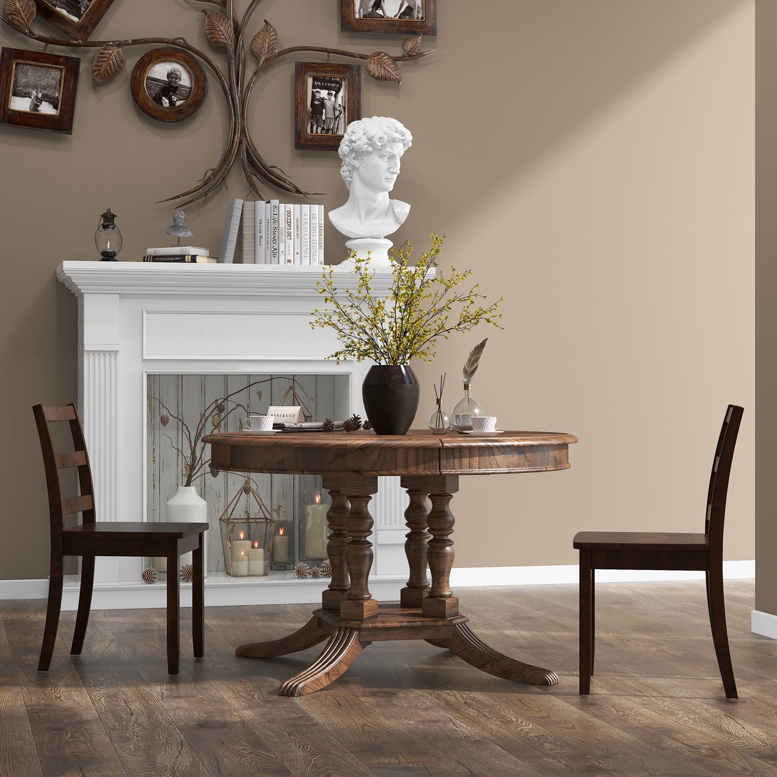 Set of 2 Wood Dining Chairs with Solid Rubber Wood Legs, Brown Dining Chairs at Gallery Canada