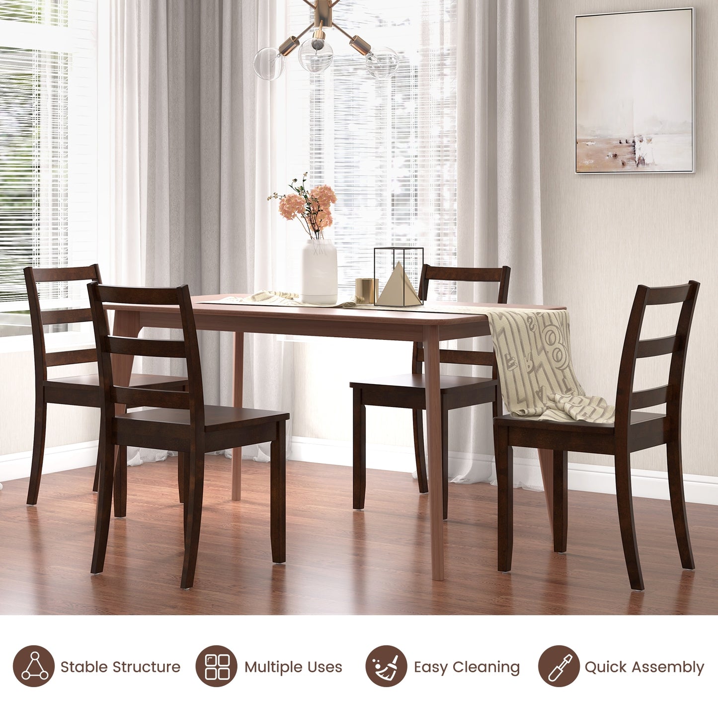 Set of 2 Wood Dining Chairs with Solid Rubber Wood Legs, Brown Dining Chairs at Gallery Canada