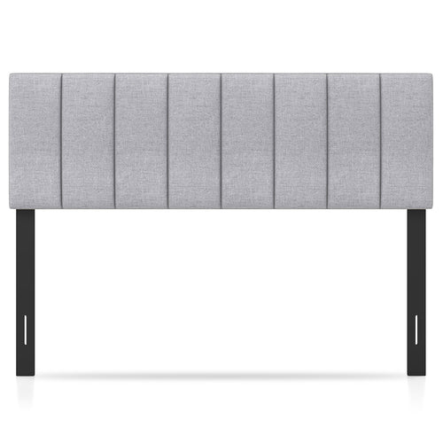 Linen Upholstered Headboard with Solid Wood Legs and Adjustable Width, Gray