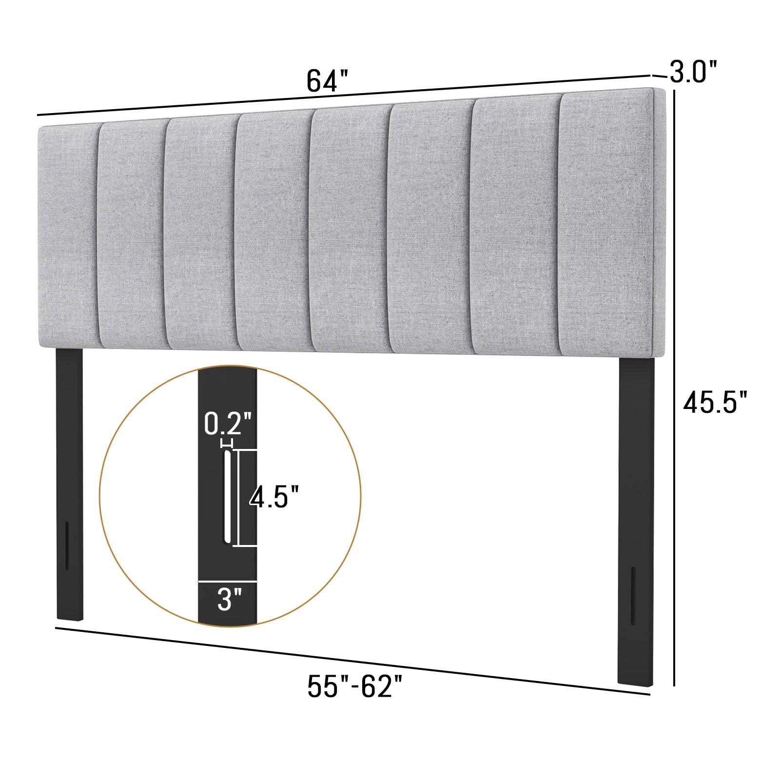 Linen Upholstered Headboard with Solid Wood Legs and Adjustable Width, Gray Headboards at Gallery Canada