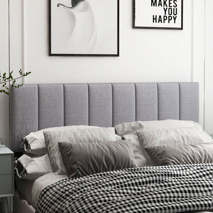 Linen Upholstered Headboard with Solid Wood Legs and Adjustable Width, Gray Headboards at Gallery Canada