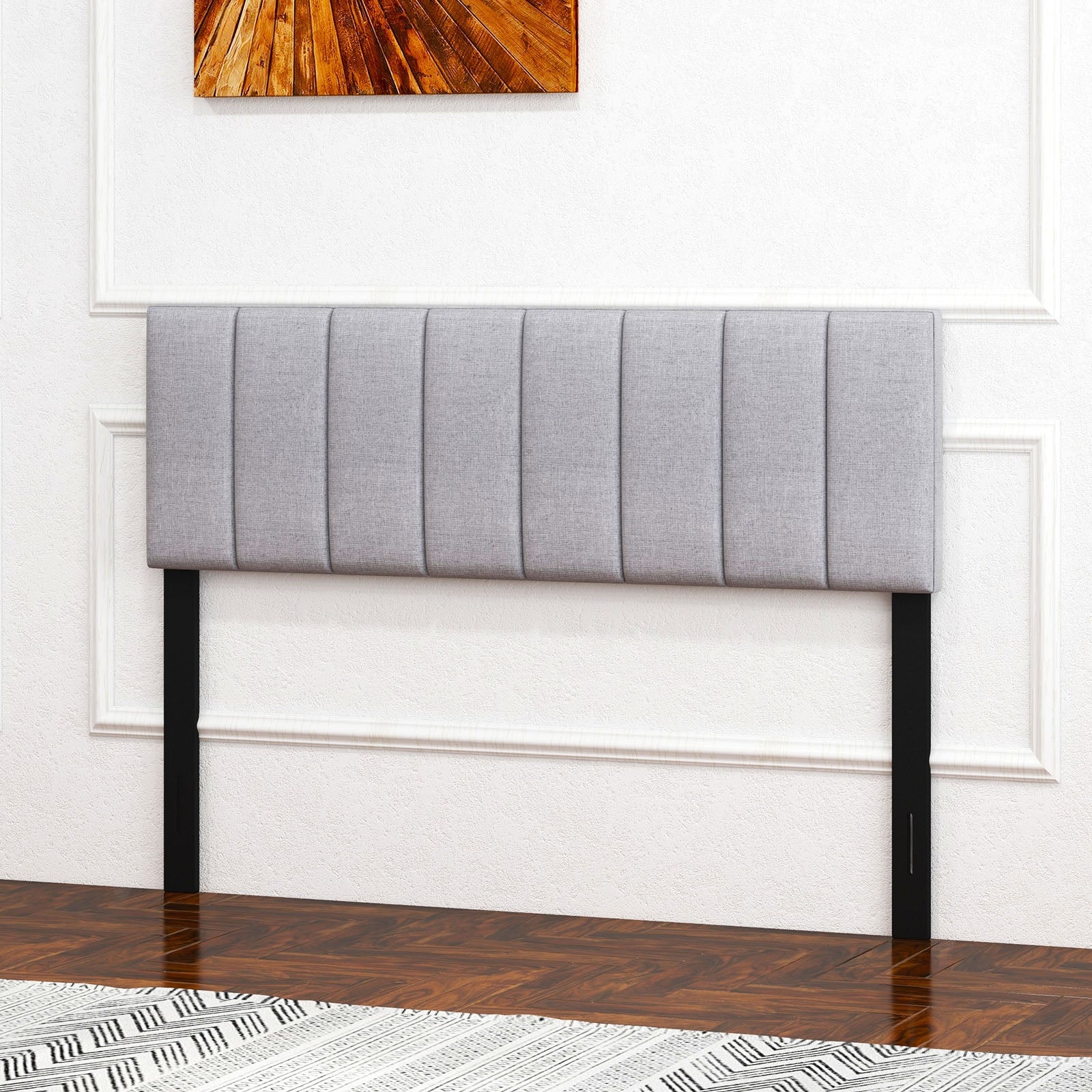Linen Upholstered Headboard with Solid Wood Legs and Adjustable Width, Gray Headboards at Gallery Canada