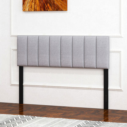 Linen Upholstered Headboard with Solid Wood Legs and Adjustable Width, Gray Headboards at Gallery Canada