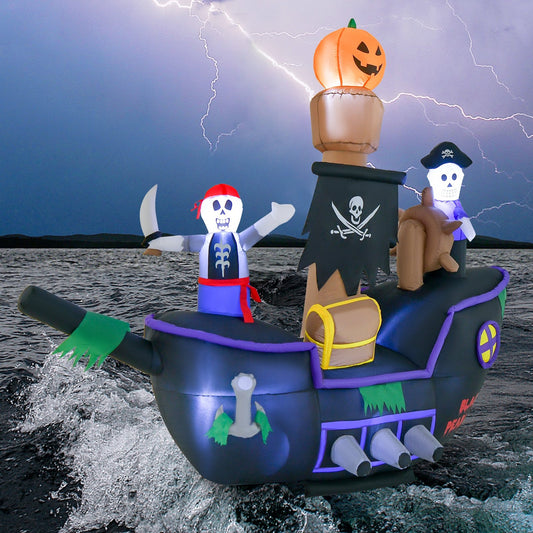 7 Feet Long Halloween Inflatable Pirate Ship with LED Lights Blower, Multicolor - Gallery Canada