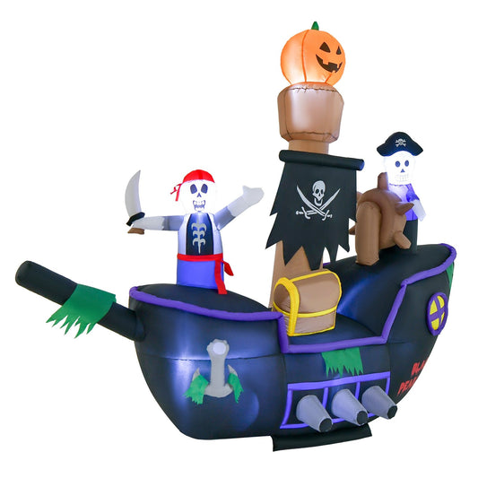 7 Feet Long Halloween Inflatable Pirate Ship with LED Lights Blower, Multicolor