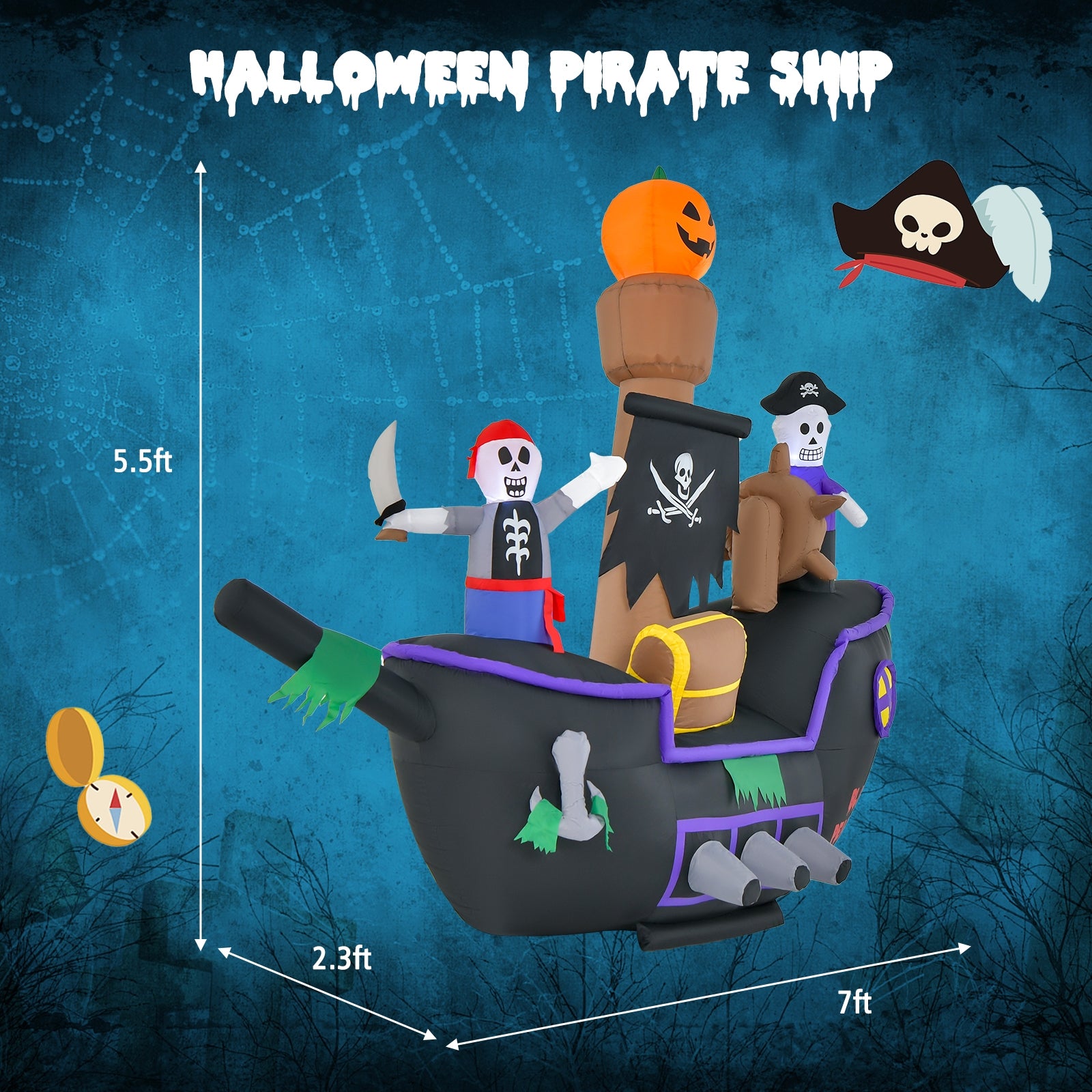 7 Feet Halloween Inflatable Pirate Ship, LED Lights, Multicolor Halloween at Gallery Canada