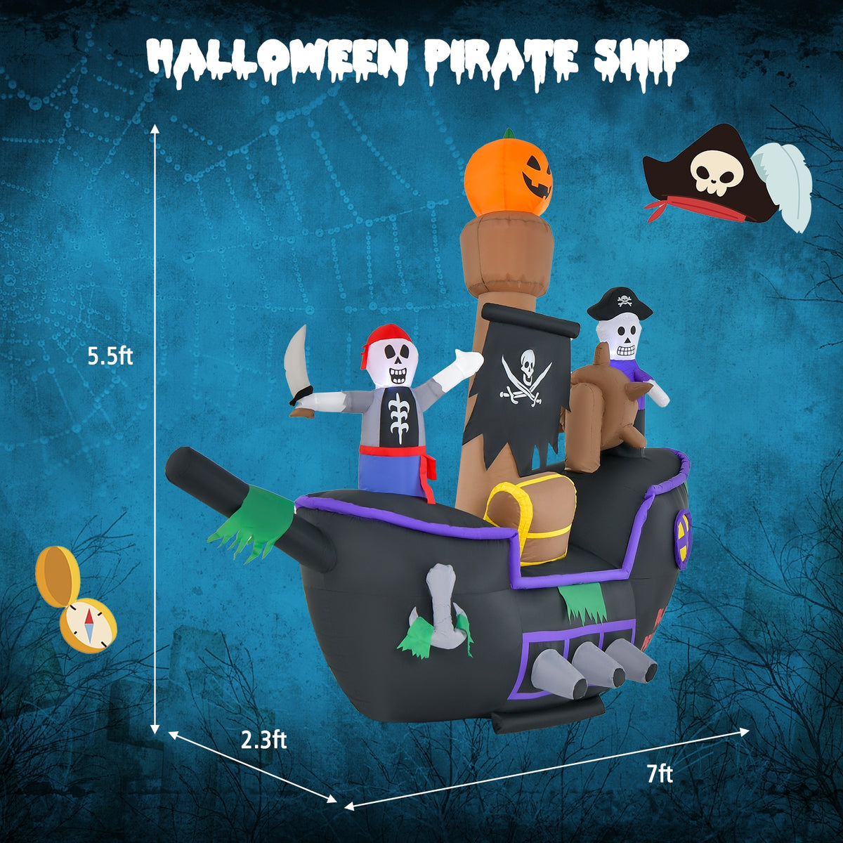 7 Feet Halloween Inflatable Pirate Ship, LED Lights, Multicolor Halloween at Gallery Canada