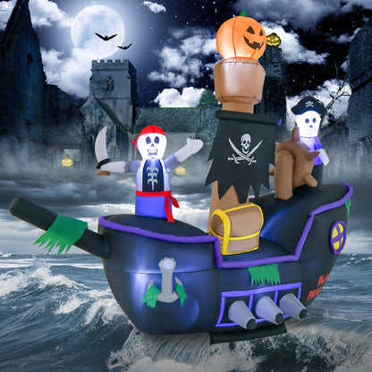 7 Feet Long Halloween Inflatable Pirate Ship with LED Lights Blower, Multicolor
