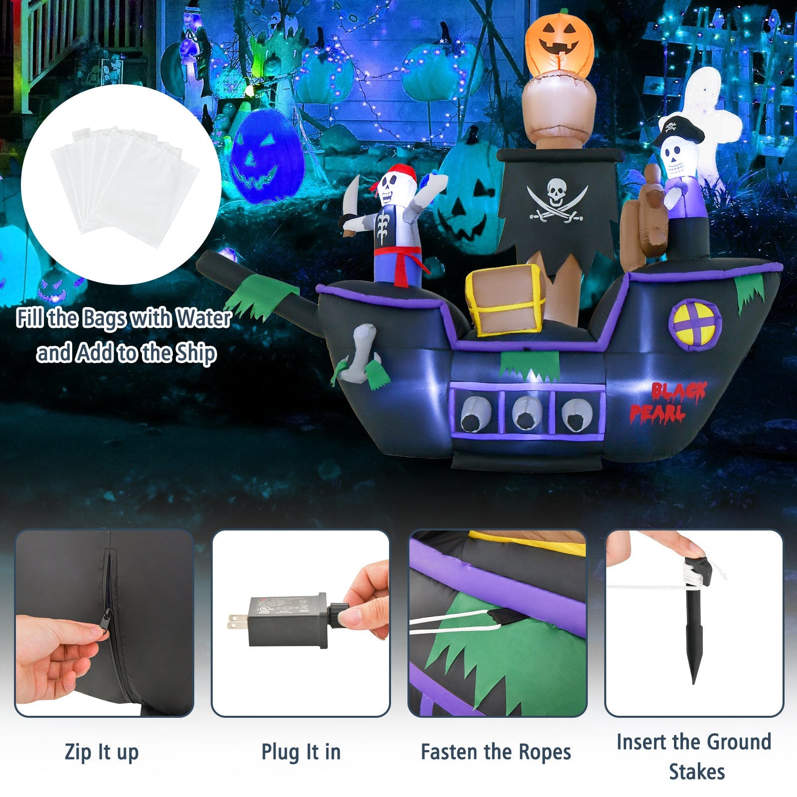 7 Feet Halloween Inflatable Pirate Ship, LED Lights, Multicolor Halloween at Gallery Canada