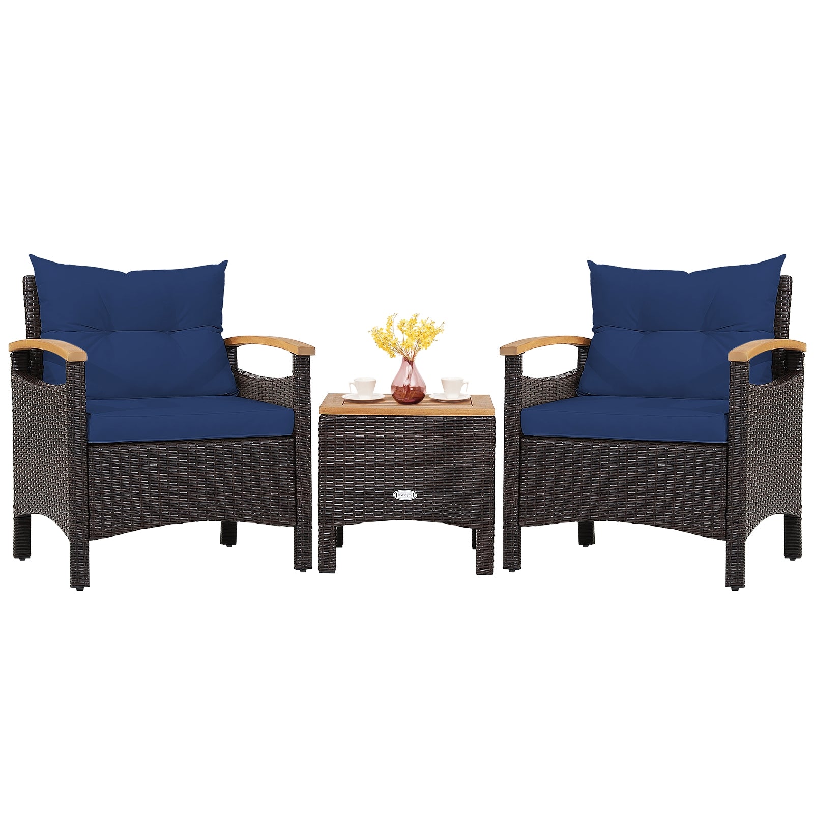 3 Pieces Patio Rattan Furniture Set with Removable Cushion, Navy Patio Conversation Sets Navy at Gallery Canada