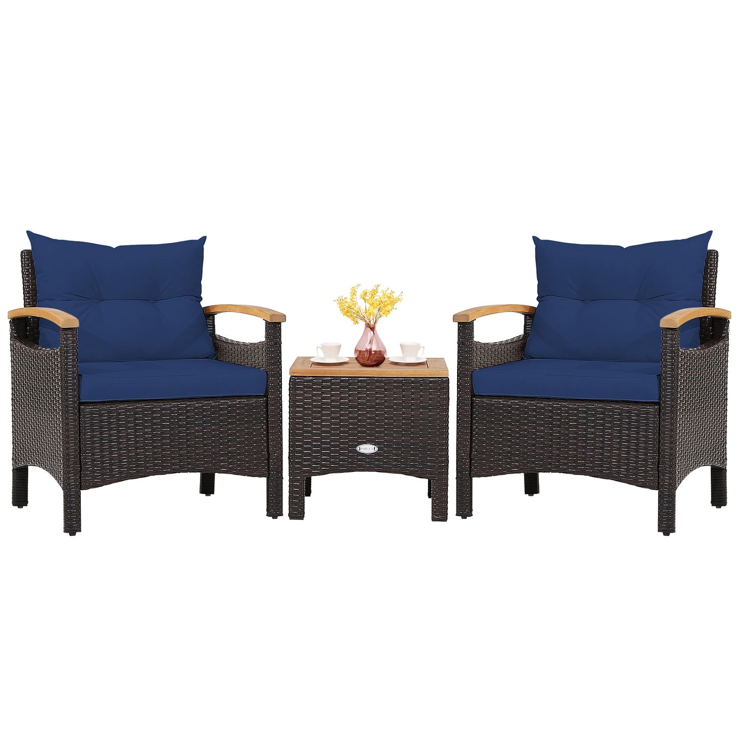 3 Pieces Patio Rattan Furniture Set with Removable Cushion, Navy Patio Conversation Sets at Gallery Canada