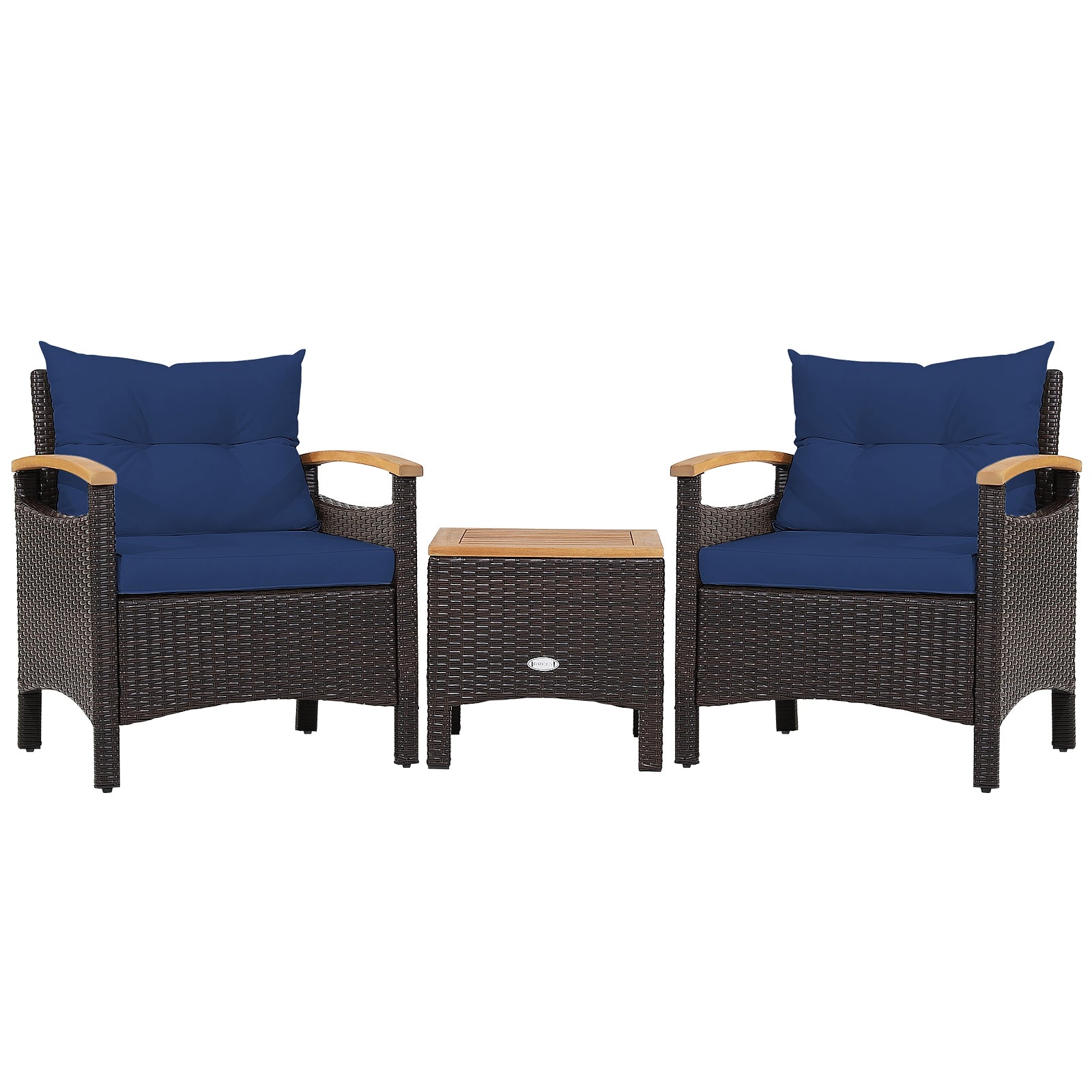 3 Pieces Patio Rattan Furniture Set with Removable Cushion, Navy Patio Conversation Sets at Gallery Canada