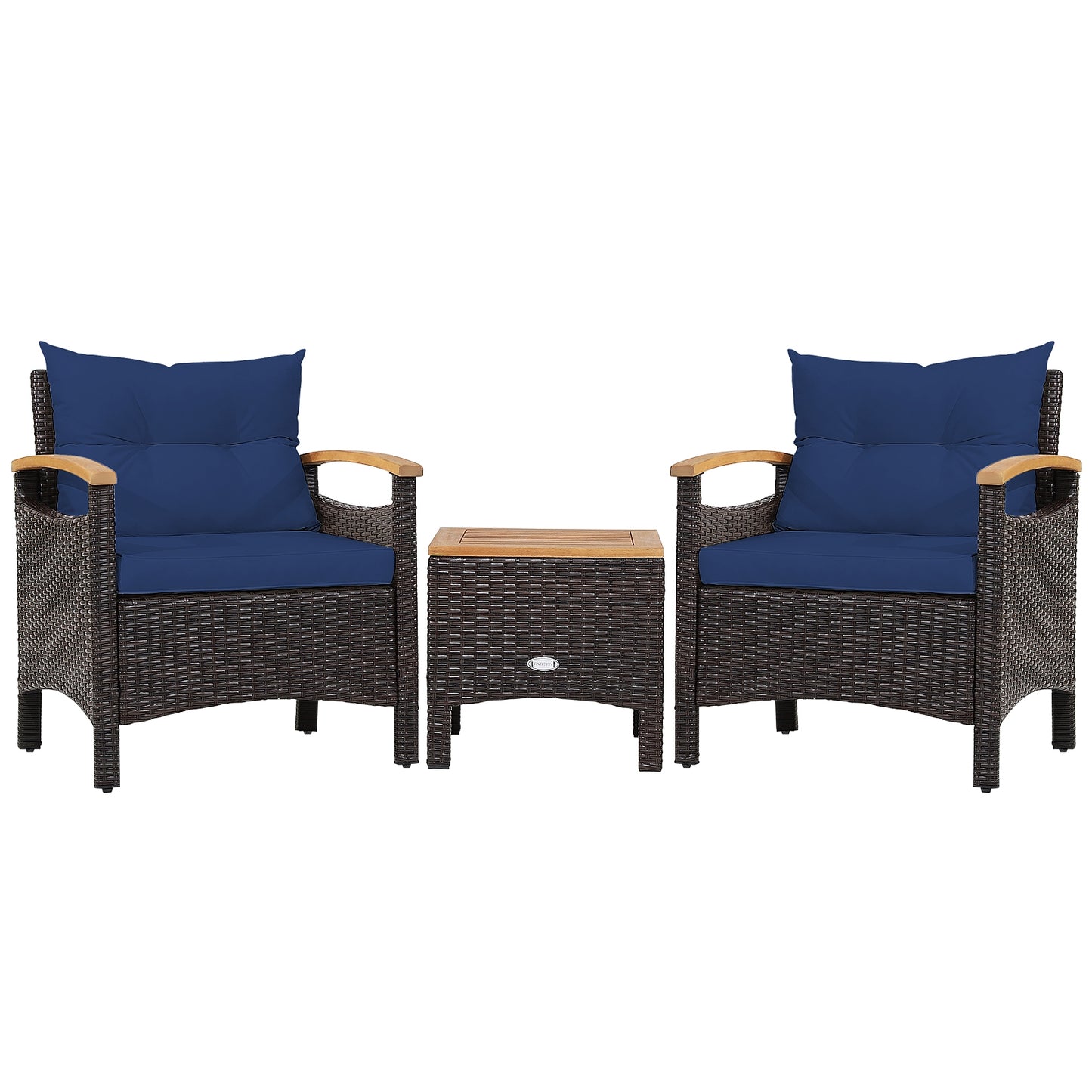 3 Pieces Patio Rattan Furniture Set with Removable Cushion, Navy Patio Conversation Sets at Gallery Canada