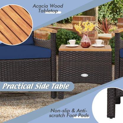 3 Pieces Patio Rattan Furniture Set with Removable Cushion, Navy Patio Conversation Sets at Gallery Canada
