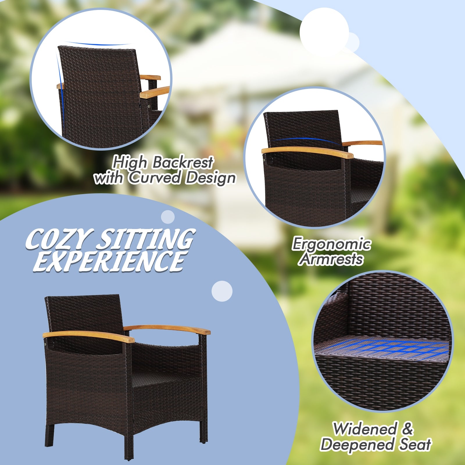 3 Pieces Patio Rattan Furniture Set with Removable Cushion, Navy Patio Conversation Sets at Gallery Canada